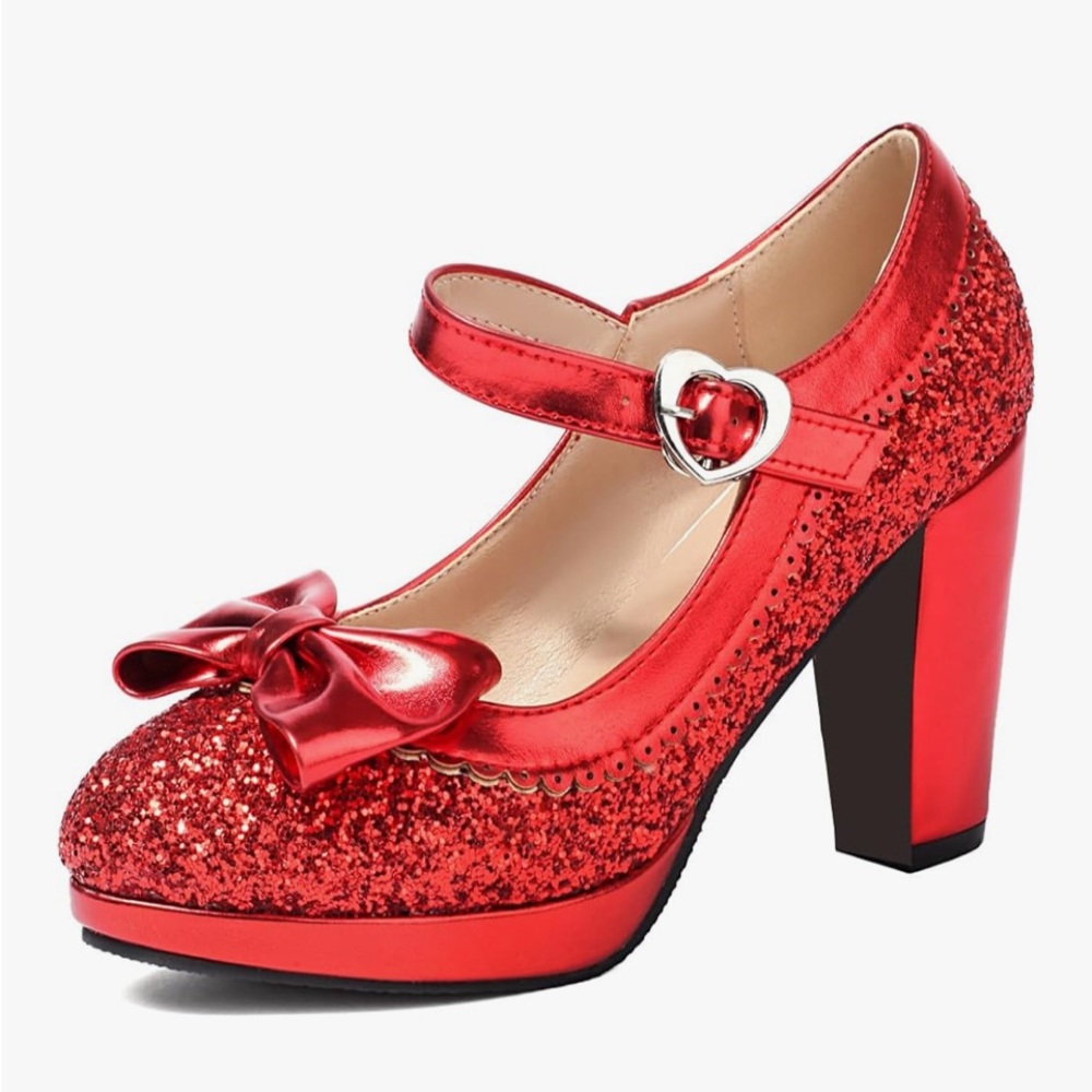 Elegant Red Glitter Mary Jane Heels